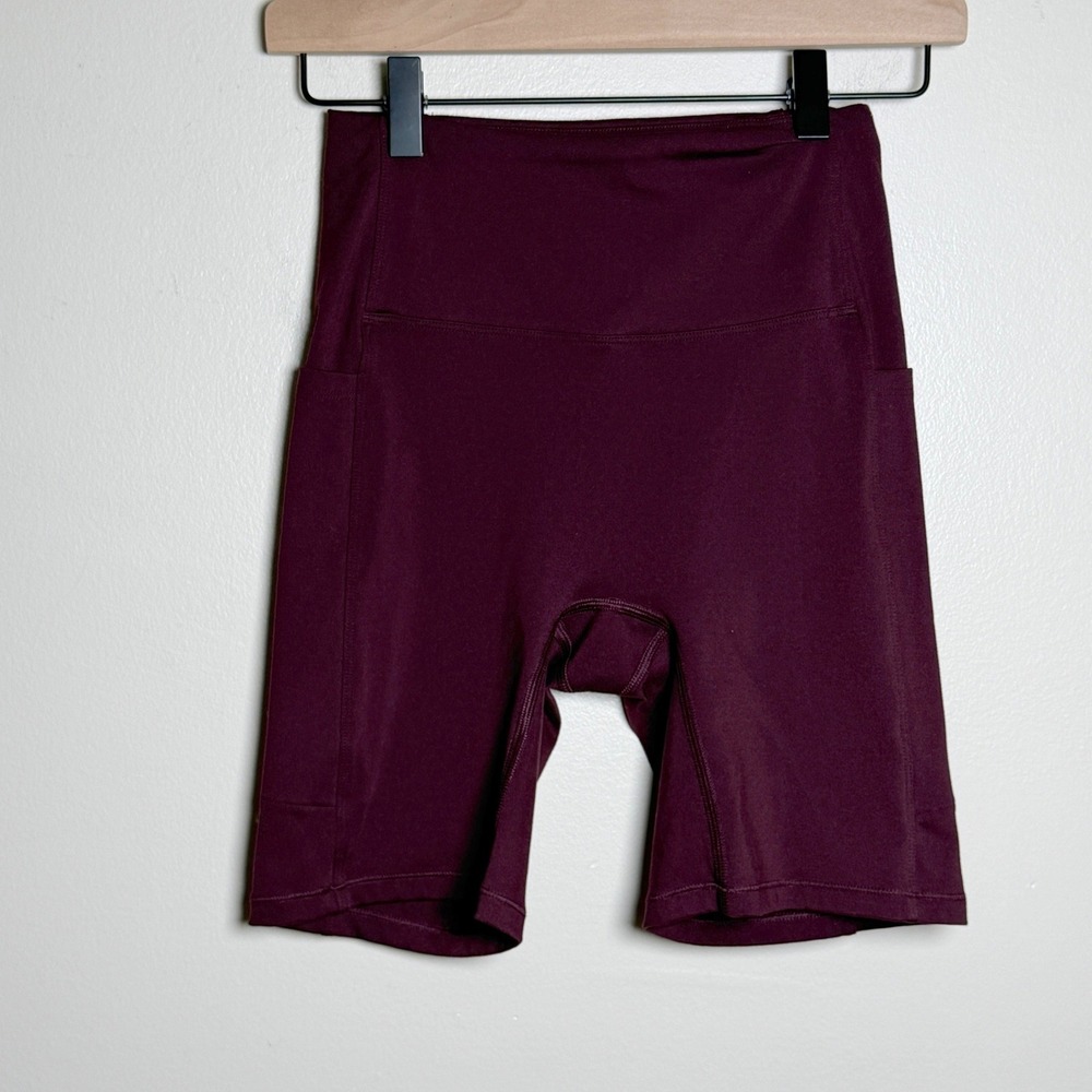 Cotton On Body Women Biker Shorts S Burgundy High Waisted Side Pockets